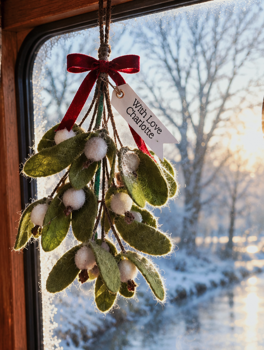 Handmade Wool Felt Mistletoe Sprig, With Personalised Gift Tag