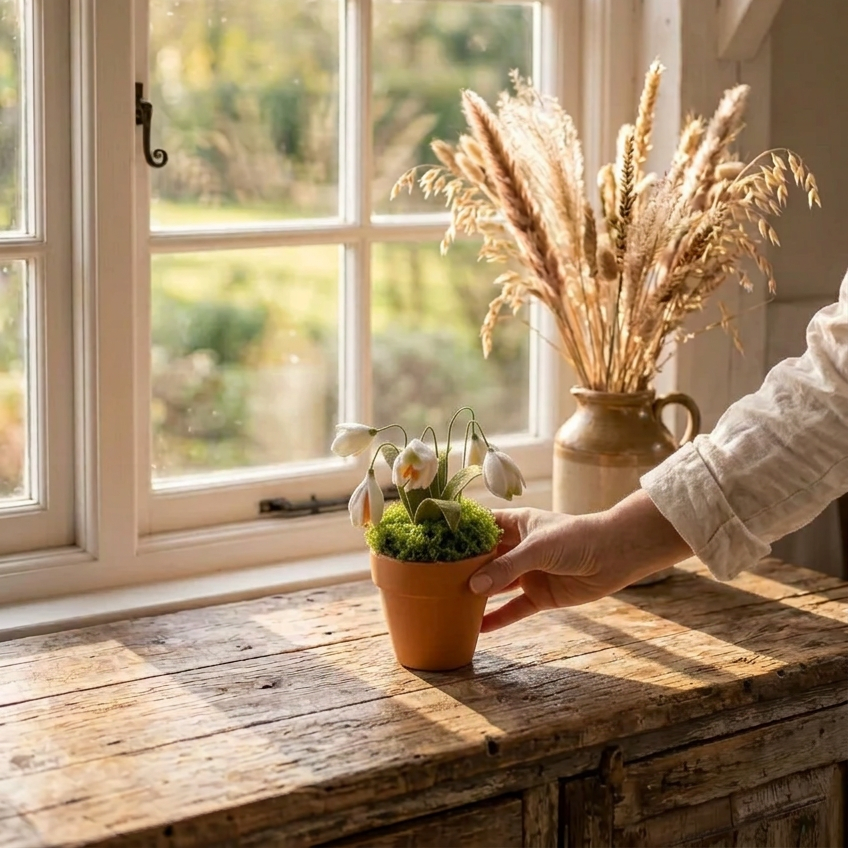 Felt Snowdrops in Terracotta Pot