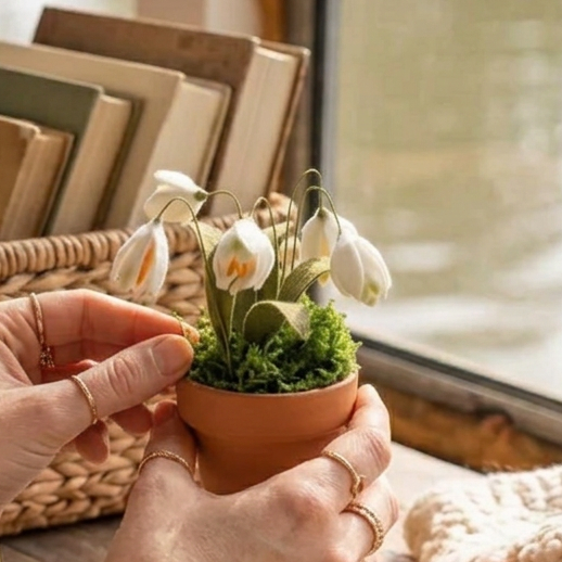 Felt Snowdrops in Terracotta Pot