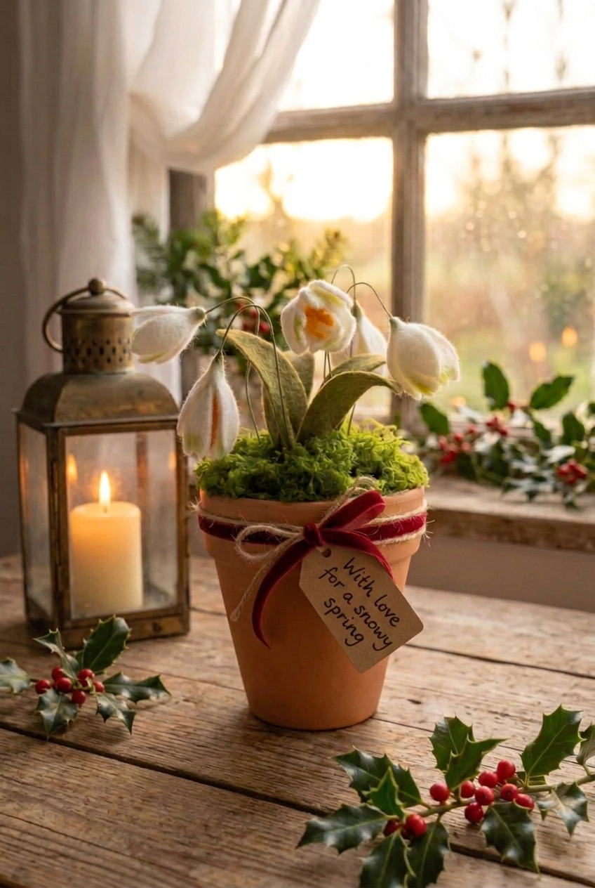 Felt Snowdrops in Terracotta Pot