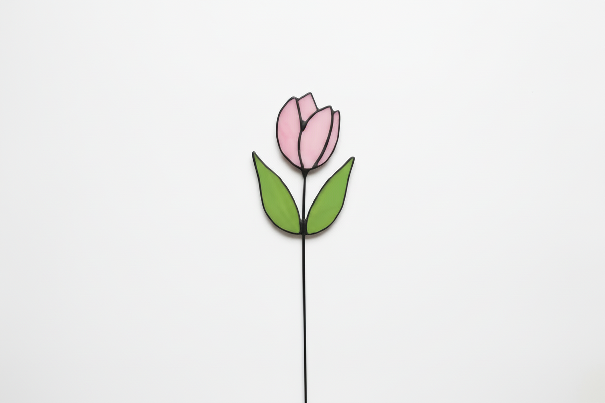 Pink Tulip Glass Flower Stem