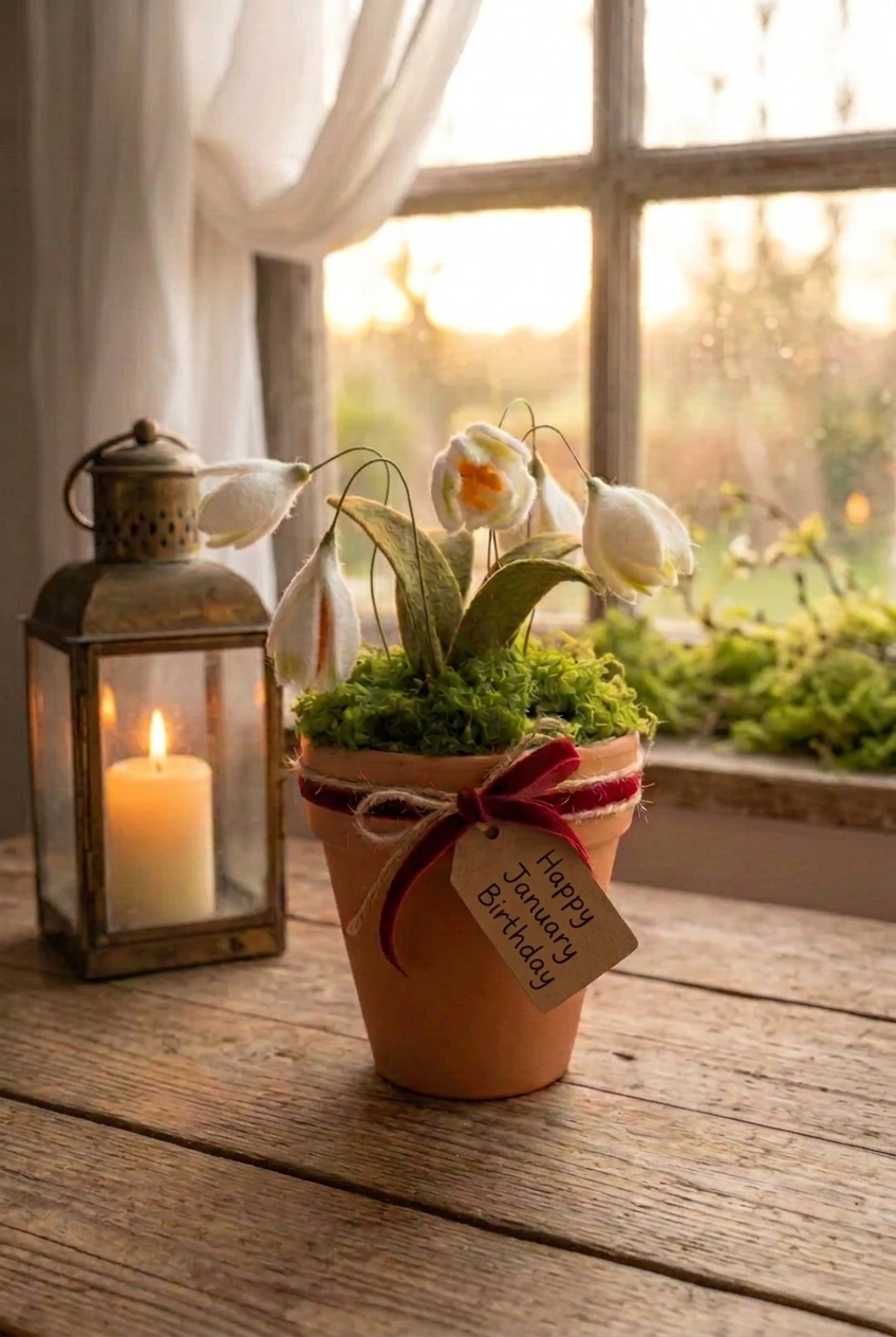 Felt Snowdrops in Terracotta Pot